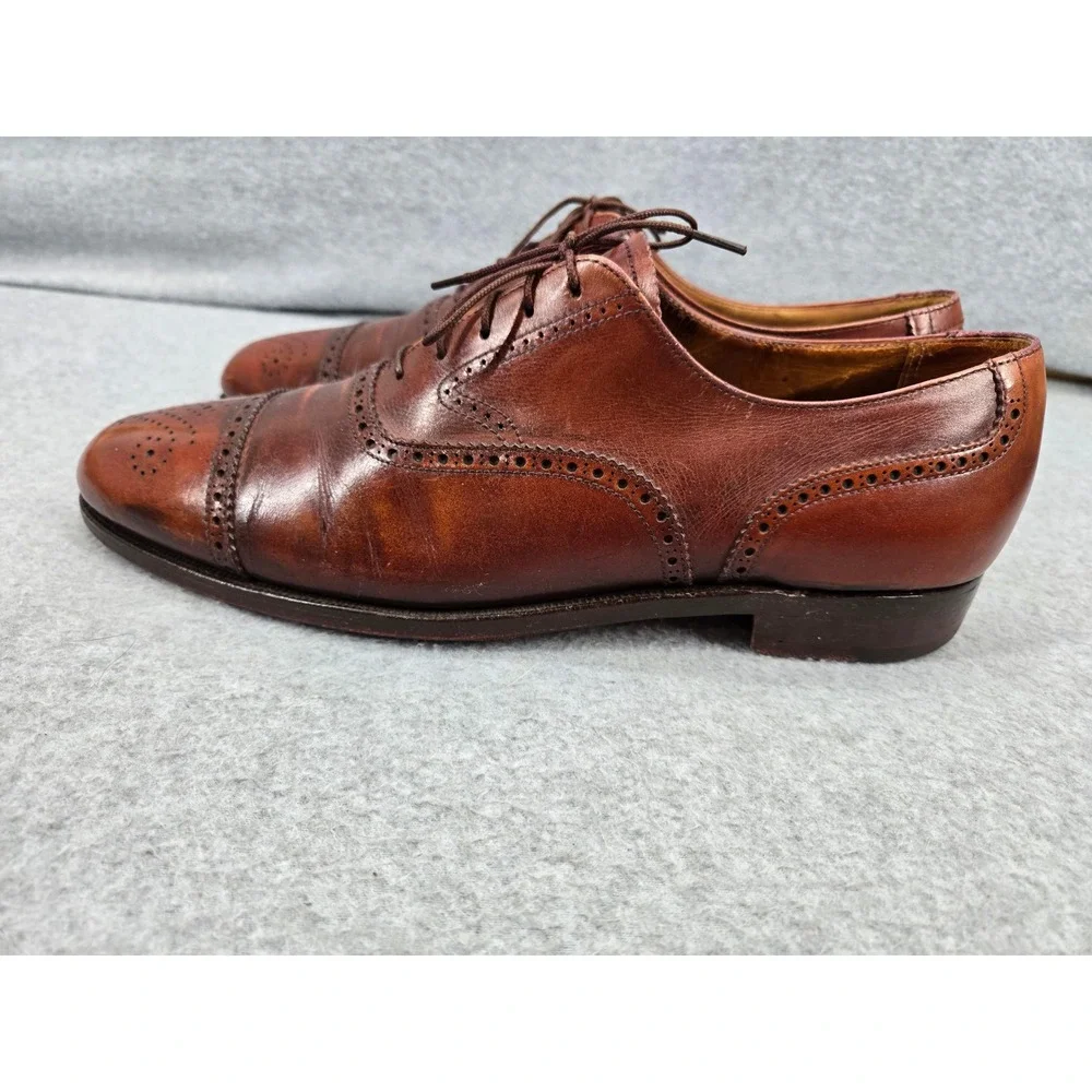 Peal & Co Brooks Brothers Mens Brown Leather Cap Toe Brogue Oxford Shoes 9.5 D